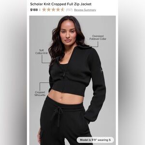 ALO Cropped Full-Zip Knit Jacket in Black - Size Medium